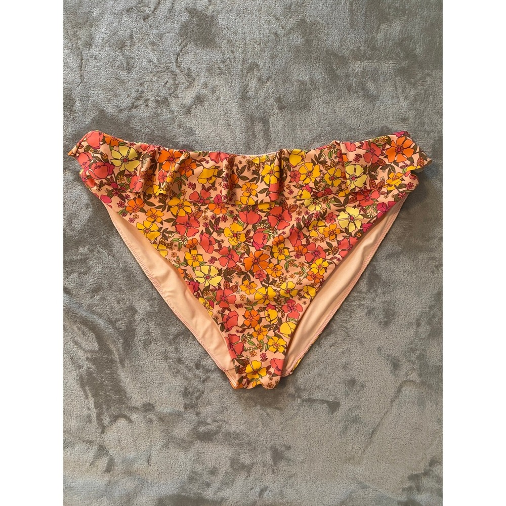 Show Me Your Mumu Bikini Bottoms Womens XXL Orange Floral Retro Ruffle High Rise